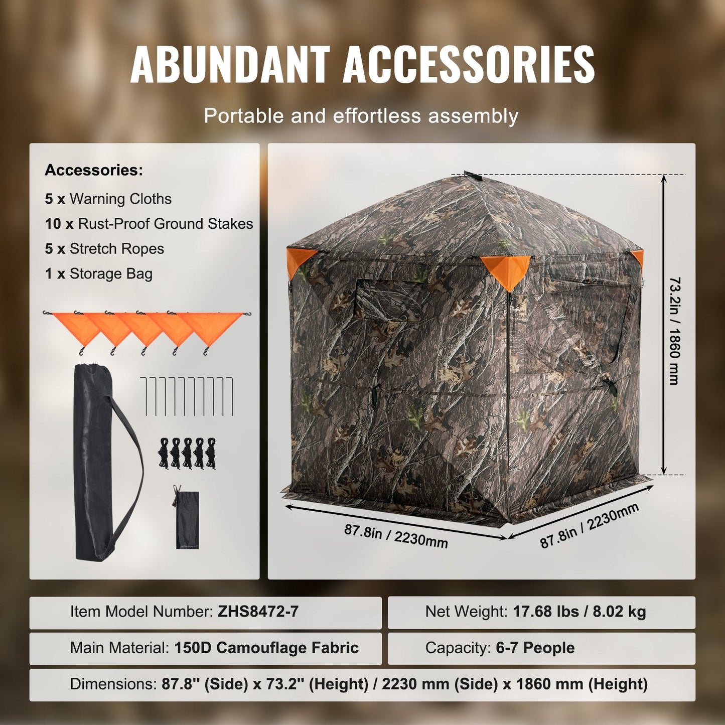 Portable 6-7 Person Hunting Blind with 288° View and Carrying Bag