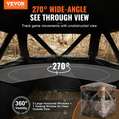 Camouflage Pop-Up Hunting Tent, 1-2 Person with 270° View, Waterproof & Portable
