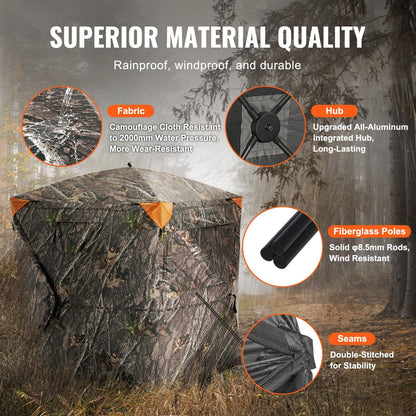 Camouflage Pop-Up Hunting Tent, 1-2 Person with 270° View, Waterproof & Portable