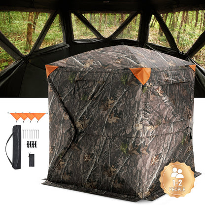 Camouflage Pop-Up Hunting Tent, 1-2 Person with 270° View, Waterproof & Portable