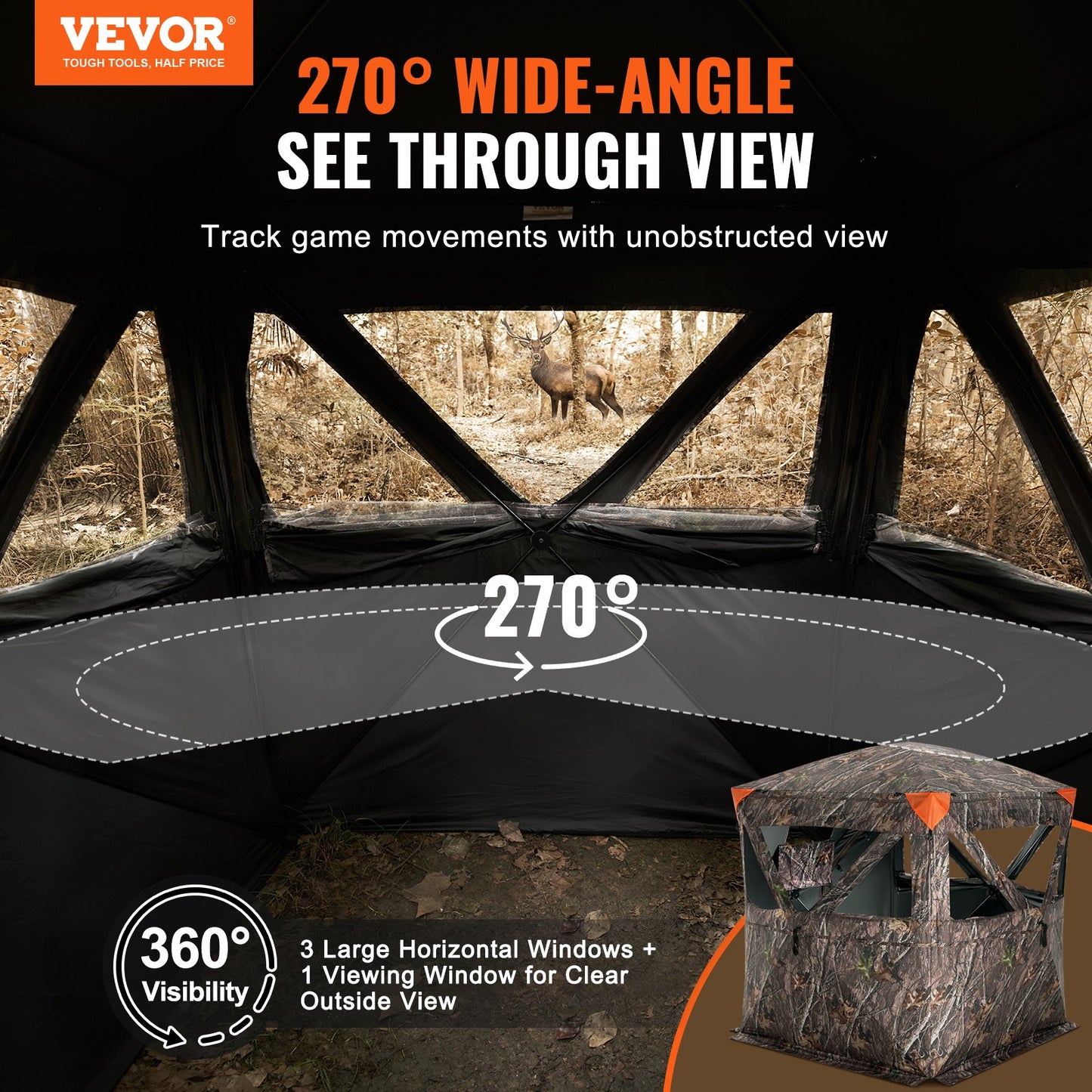 VEVOR Hunting Blind, 270° See Through Ground Blind, 2-3 Person Pop Up Deer Blind