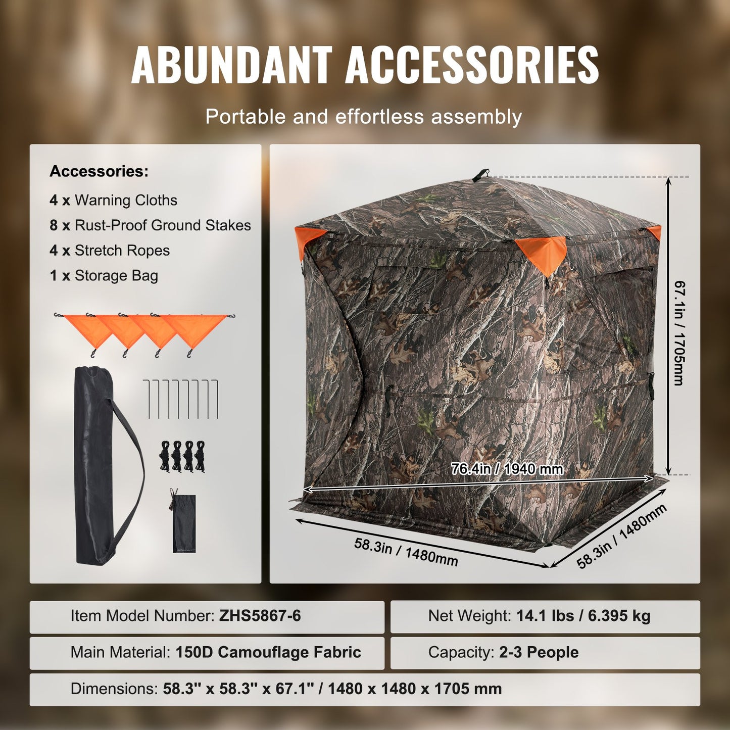 VEVOR Hunting Blind, 270° See Through Ground Blind, 2-3 Person Pop Up Deer Blind
