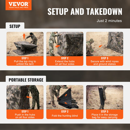 VEVOR Hunting Blind, 270° See Through Ground Blind, 2-3 Person Pop Up Deer Blind