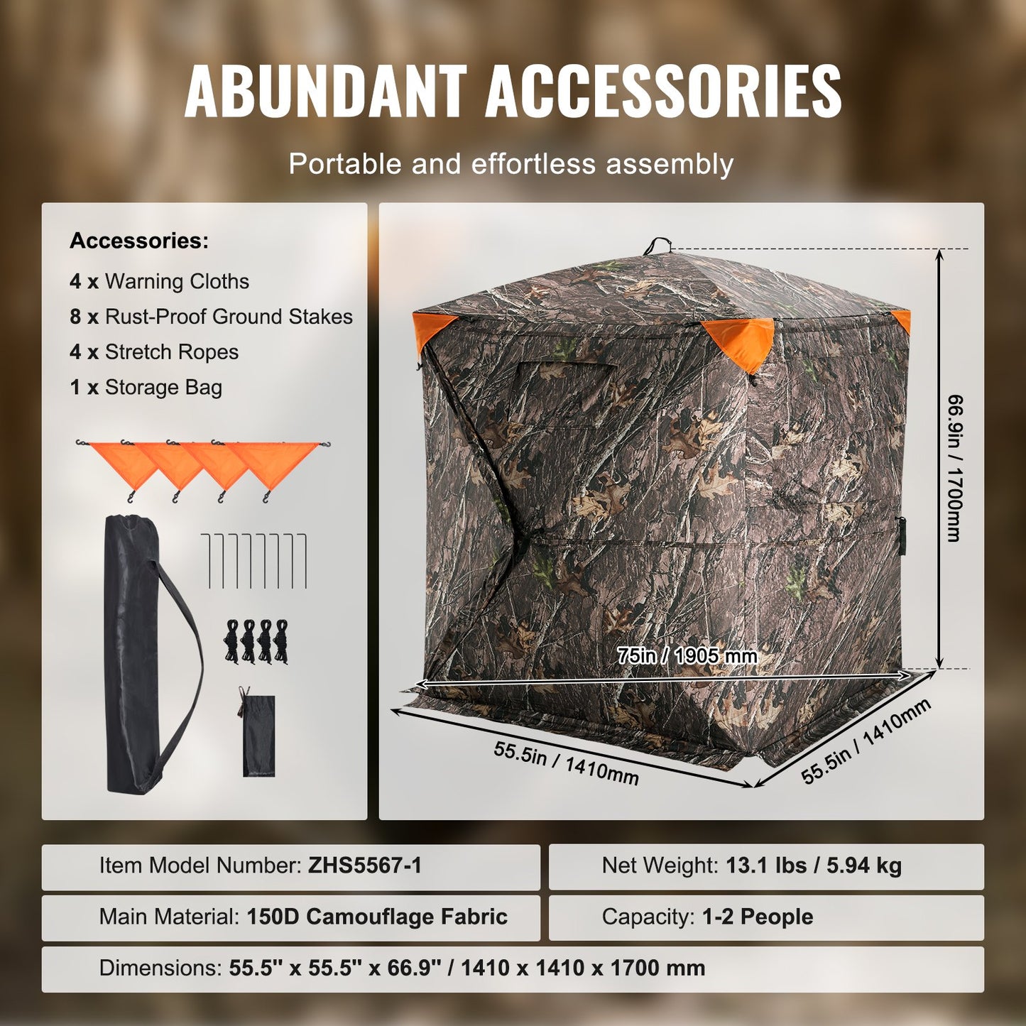 VEVOR Hunting Blind, 270° See Through Ground Blind, 1-2 Person Pop Up Deer Blind