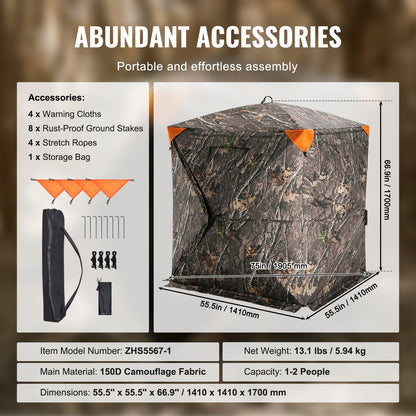 VEVOR Hunting Blind, 270° See Through Ground Blind, 1-2 Person Pop Up Deer Blind