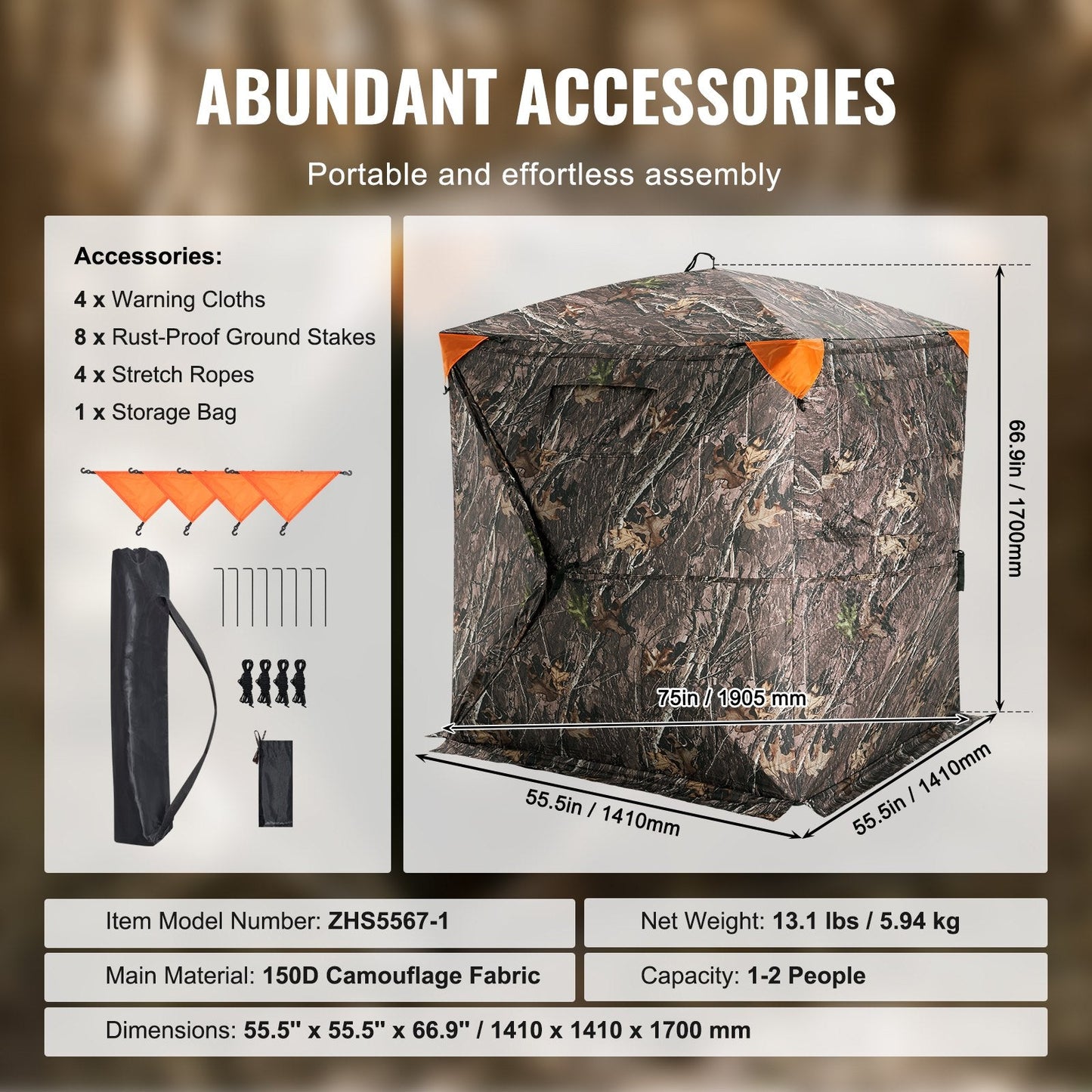 270° See-Through Pop-Up Hunting Blind for 1-2 People, Waterproof & Portable