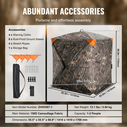 270° See-Through Pop-Up Hunting Blind for 1-2 People, Waterproof & Portable