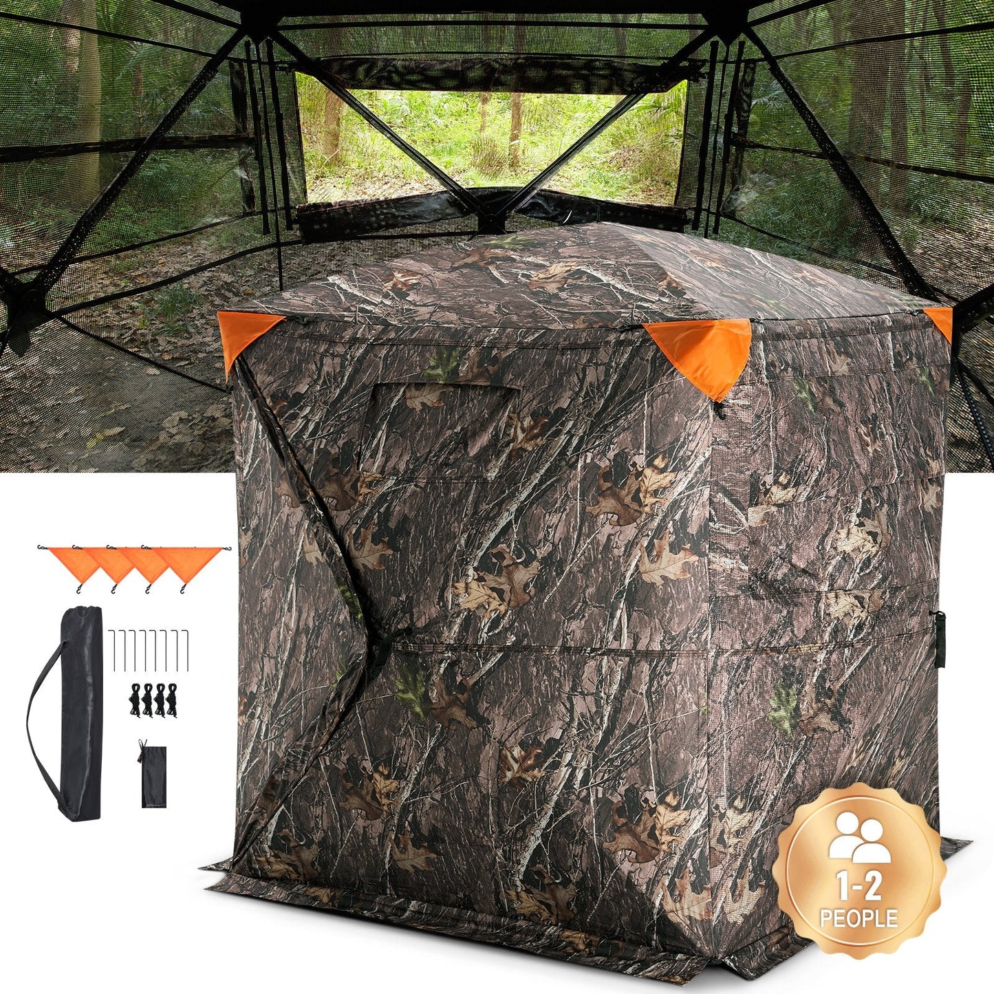 270° See-Through Pop-Up Hunting Blind for 1-2 People, Waterproof & Portable