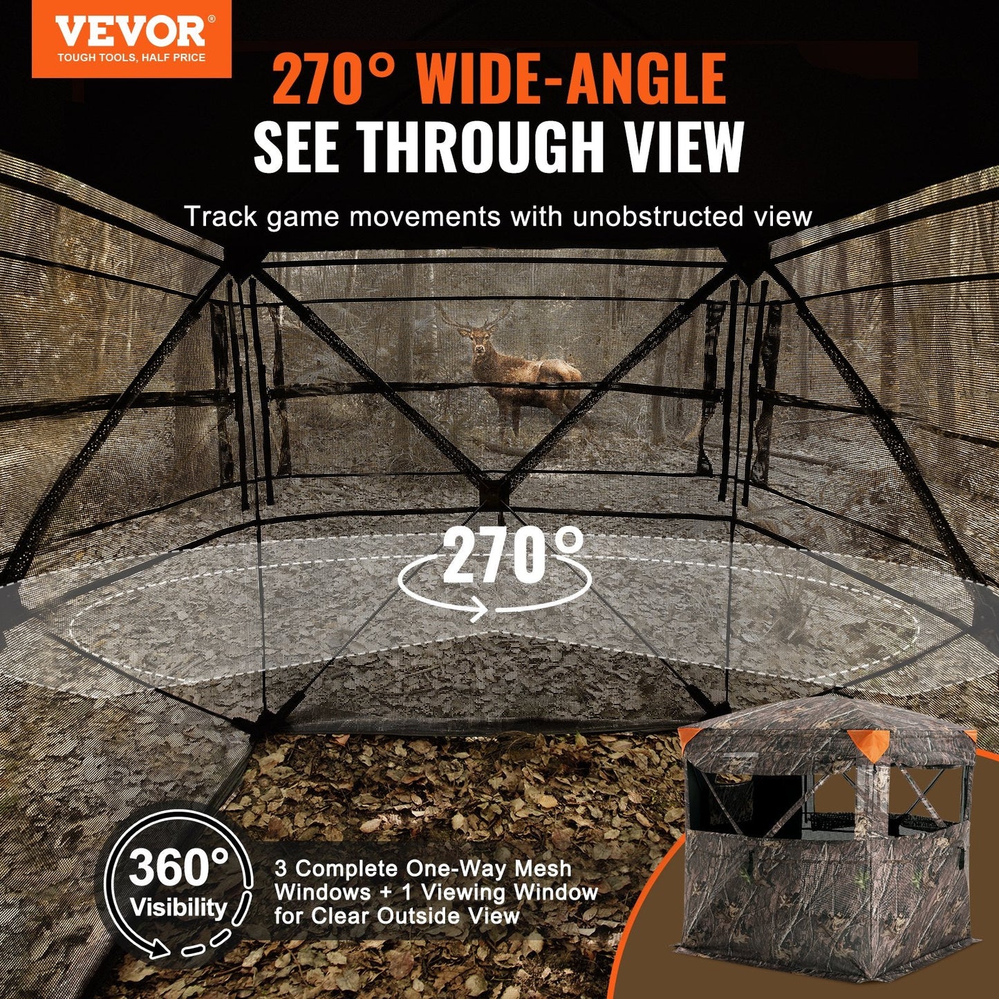 Pop-Up Hunting Tent, 270° View, 2-3 Person, Portable & Weatherproof Blind