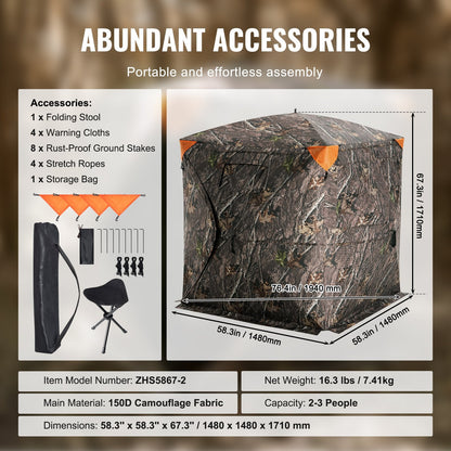 Pop-Up Hunting Tent, 270° View, 2-3 Person, Portable & Weatherproof Blind