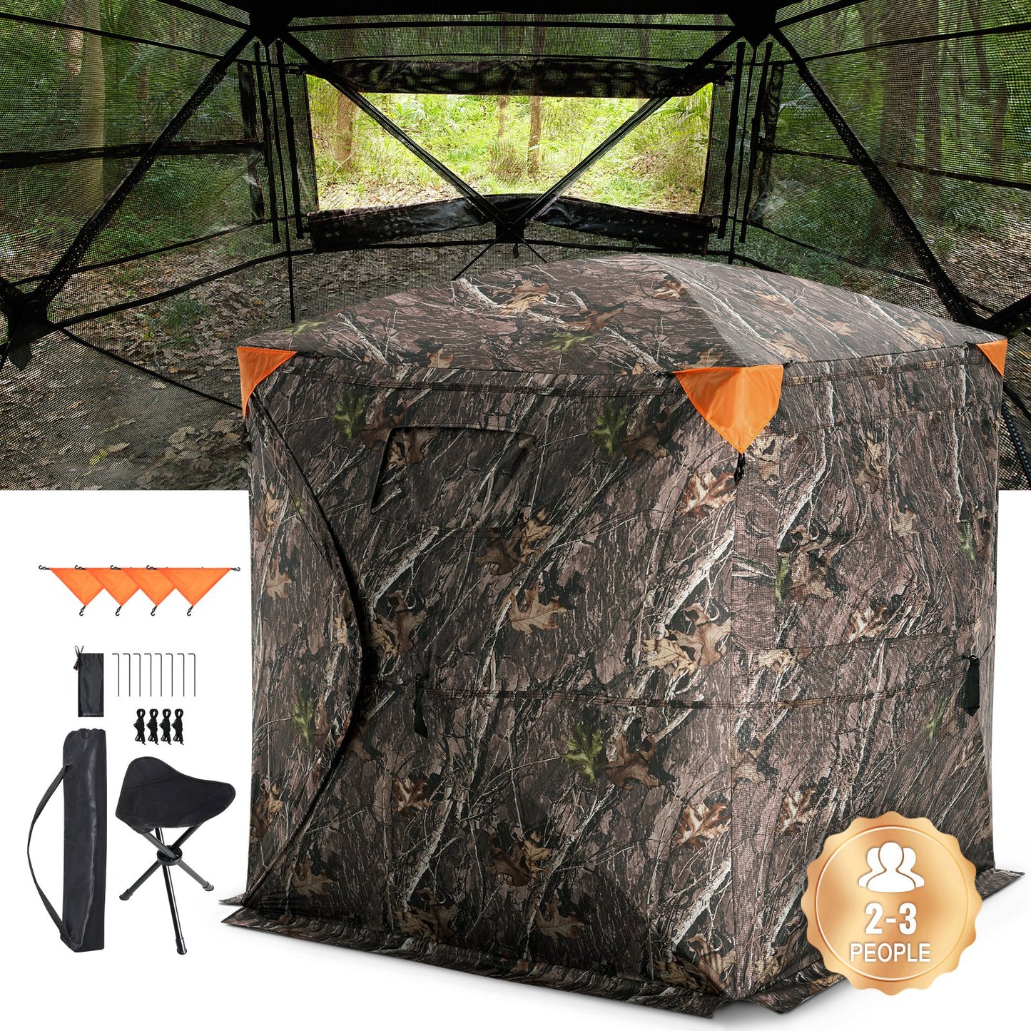 VEVOR Hunting Blind, 270° See Through Ground Blind, 2-3 Person Pop Up Deer Blind