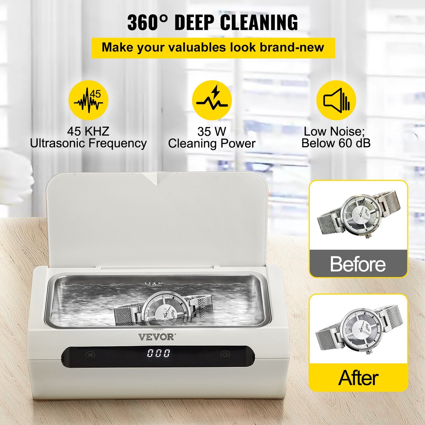 VEVOR Ultrasonic Jewelry Cleaner, 500ML 45 kHz, Professional Ultra Sonic Cleaner