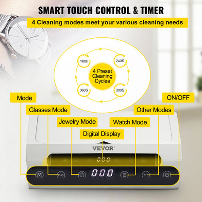 VEVOR Ultrasonic Jewelry Cleaner, 500ML 45 kHz, Professional Ultra Sonic Cleaner