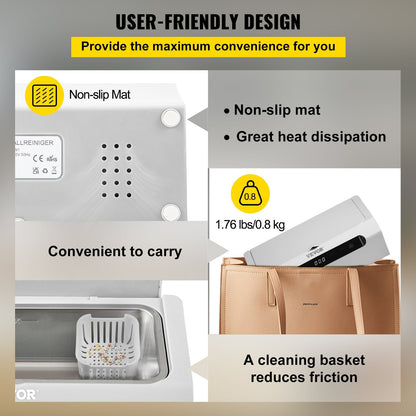 Professional Ultrasonic Cleaner, 500ml, 45kHz, with Digital Timer and Touch Control