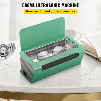 Ultrasound Jewelry Cleaner, 500ml, Green, for Deep Gentle Cleansing, Touch Panel