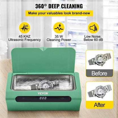Ultrasound Jewelry Cleaner, 500ml, Green, for Deep Gentle Cleansing, Touch Panel