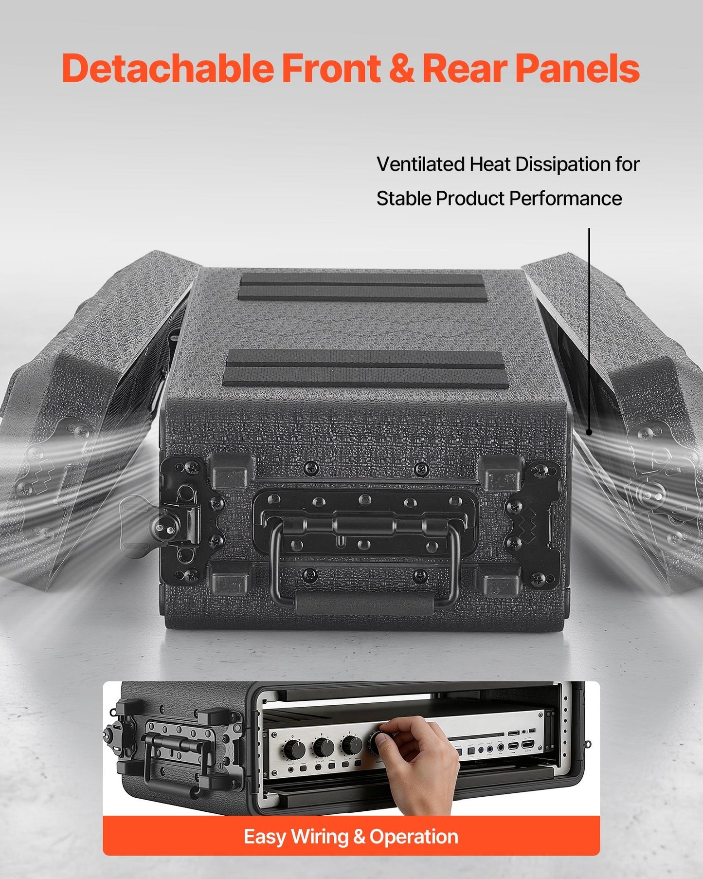 2U Rack Case, 260 mm Depth, Rackmount Flight Case Shallow Rack with Microphone Compartments, Polyethylene Construction, Recessed Twist Latches, Easy Installation, for Amplifier, Audio, DJ Mixer