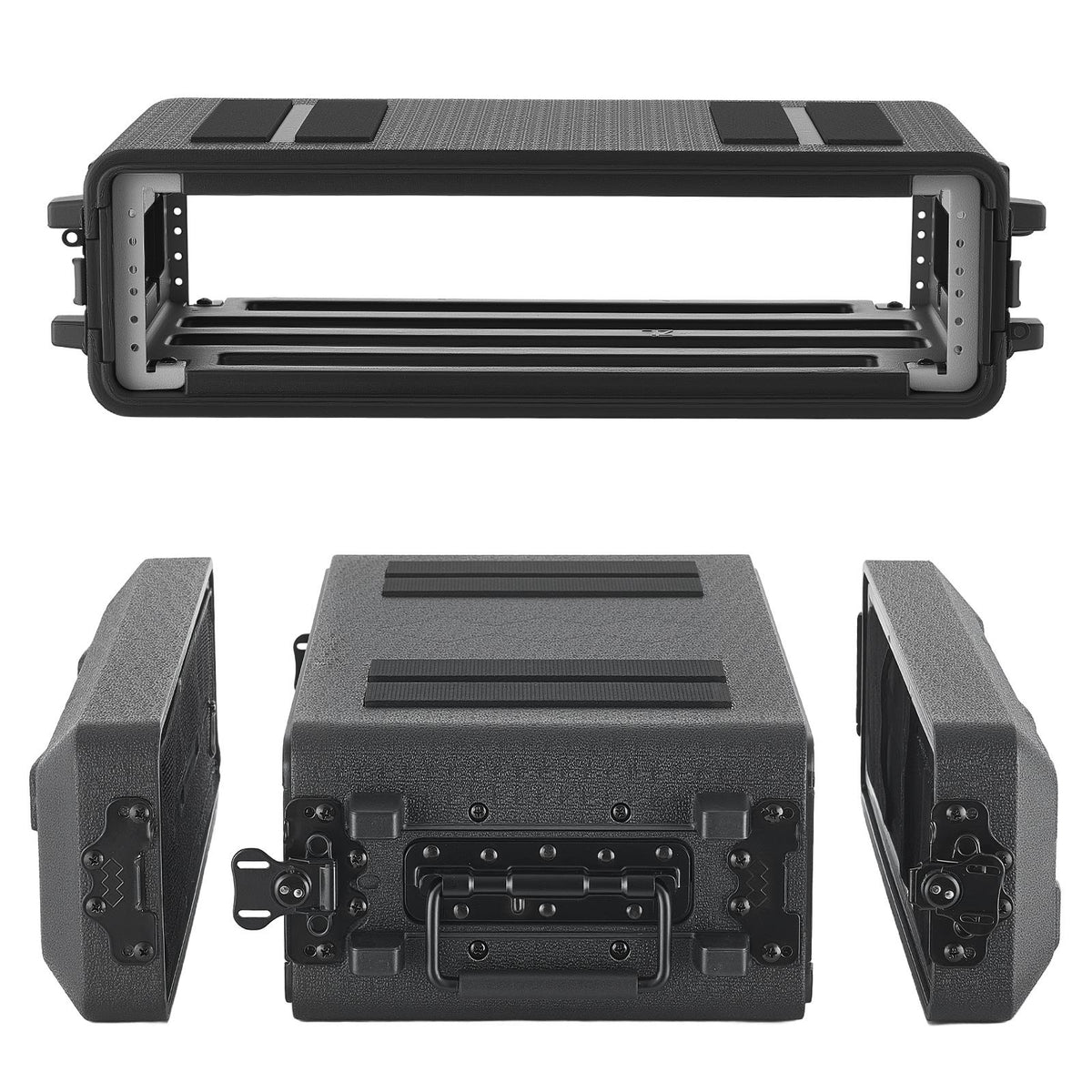 2U Rack Case, 260 mm Depth, Rackmount Flight Case Shallow Rack with Microphone Compartments, Polyethylene Construction, Recessed Twist Latches, Easy Installation, for Amplifier, Audio, DJ Mixer