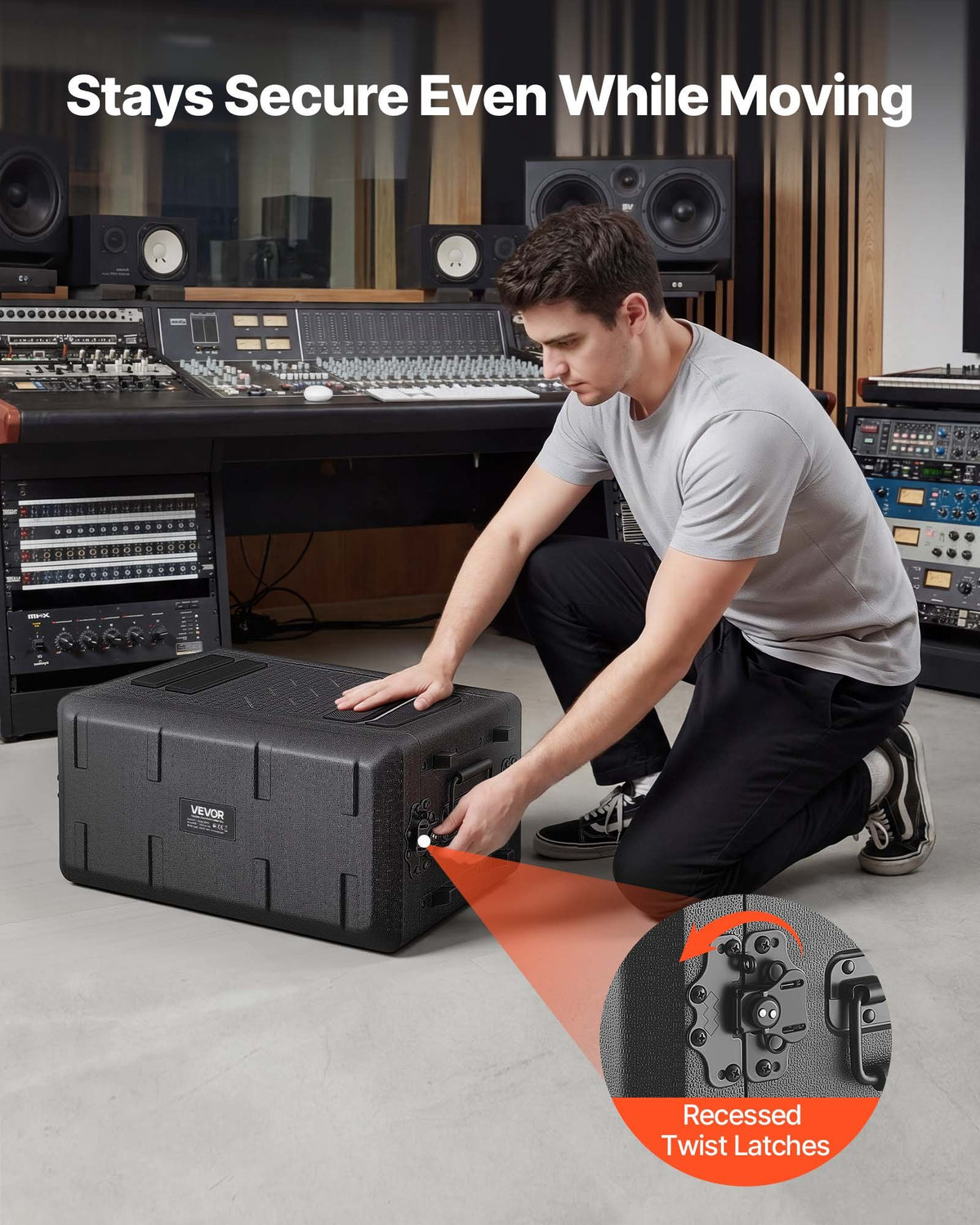 4U Rack Case, 260 mm Depth, Rackmount Flight Case Shallow Rack with Microphone Compartments, Polyethylene Construction, Recessed Twist Latches, Easy Installation, for Amplifier, Audio, DJ Mixer