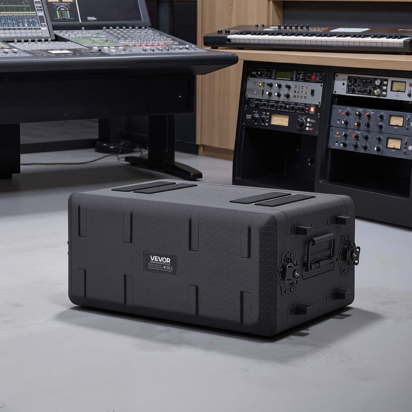 4U Rack Case, 260 mm Depth, Rackmount Flight Case Shallow Rack with Microphone Compartments, Polyethylene Construction, Recessed Twist Latches, Easy Installation, for Amplifier, Audio, DJ Mixer