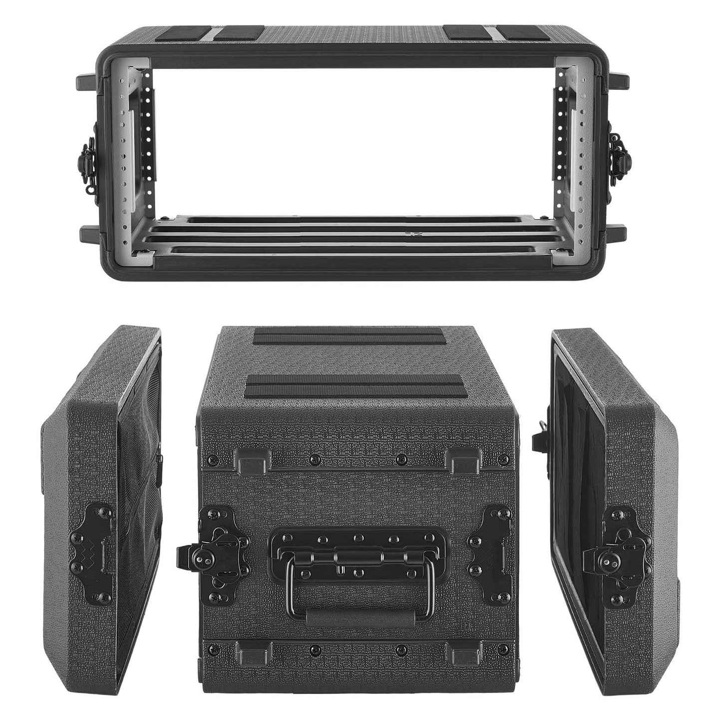 4U Rack Case, 260 mm Depth, Rackmount Flight Case Shallow Rack with Microphone Compartments, Polyethylene Construction, Recessed Twist Latches, Easy Installation, for Amplifier, Audio, DJ Mixer