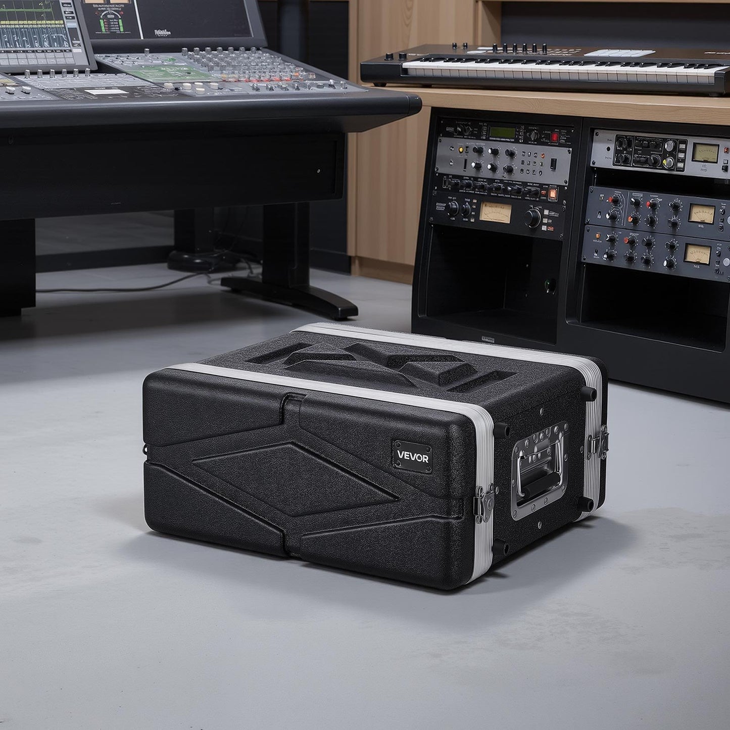 4U Rack Case, 310 mm Depth, Server Rack Cabinet Shallow with ABS Construction, Heavy Duty Recessed Twist Latches, Detachable Front & Back Cover, Easy Installation, for Amplifier, Audio, DJ Mixer