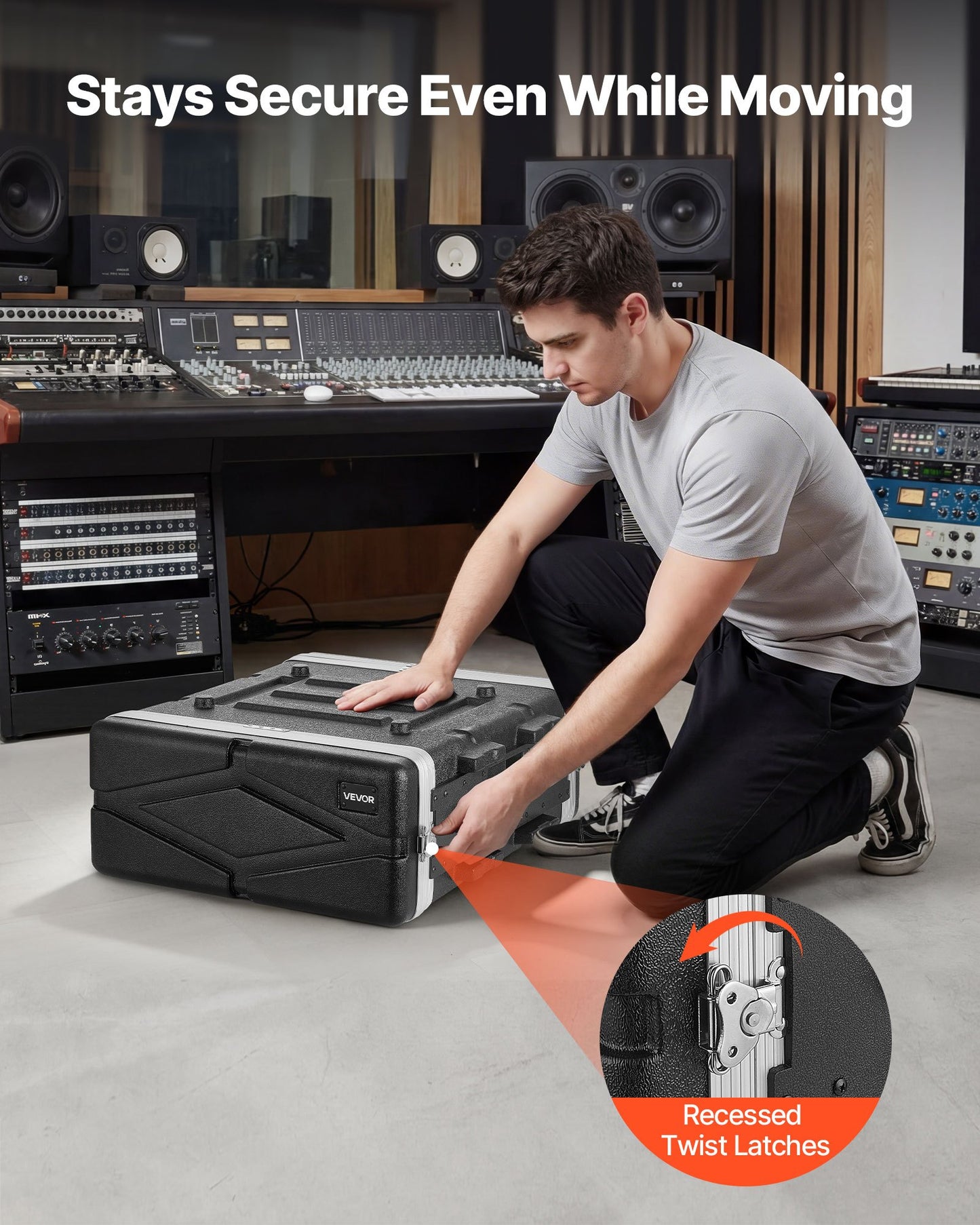 4U Rack Case, Standard 480 mm Depth, Server Rack Cabinet with ABS Construction, Heavy Duty Recessed Twist Latches, Detachable Front & Back Cover, Easy Installation, for Amplifiers, DJ Mixers