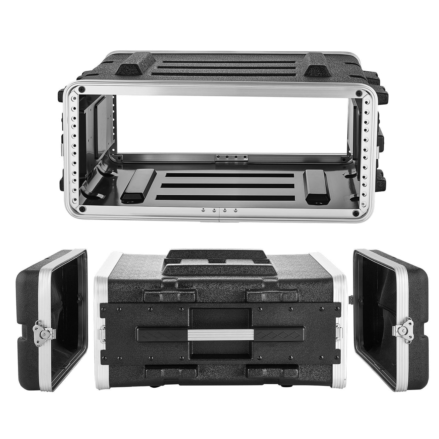 4U Rack Case, Standard 480 mm Depth, Server Rack Cabinet with ABS Construction, Heavy Duty Recessed Twist Latches, Detachable Front & Back Cover, Easy Installation, for Amplifiers, DJ Mixers