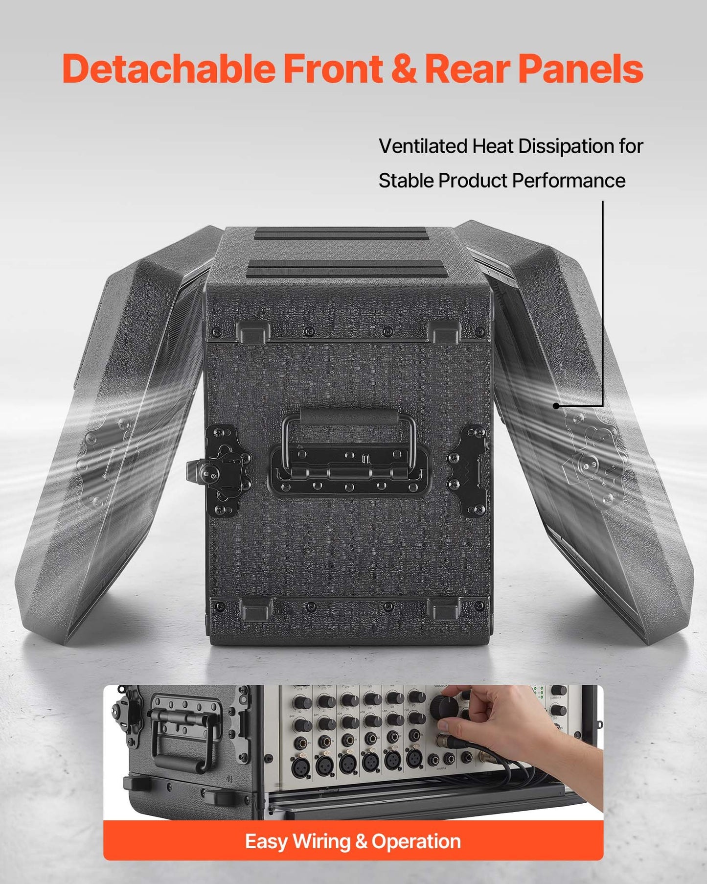 6U Rack Case, 260 mm Depth, Rackmount Flight Case Shallow Rack with Microphone Compartments, Polyethylene Construction, Recessed Twist Latches, Easy Installation, for Amplifier, Audio, DJ Mixer