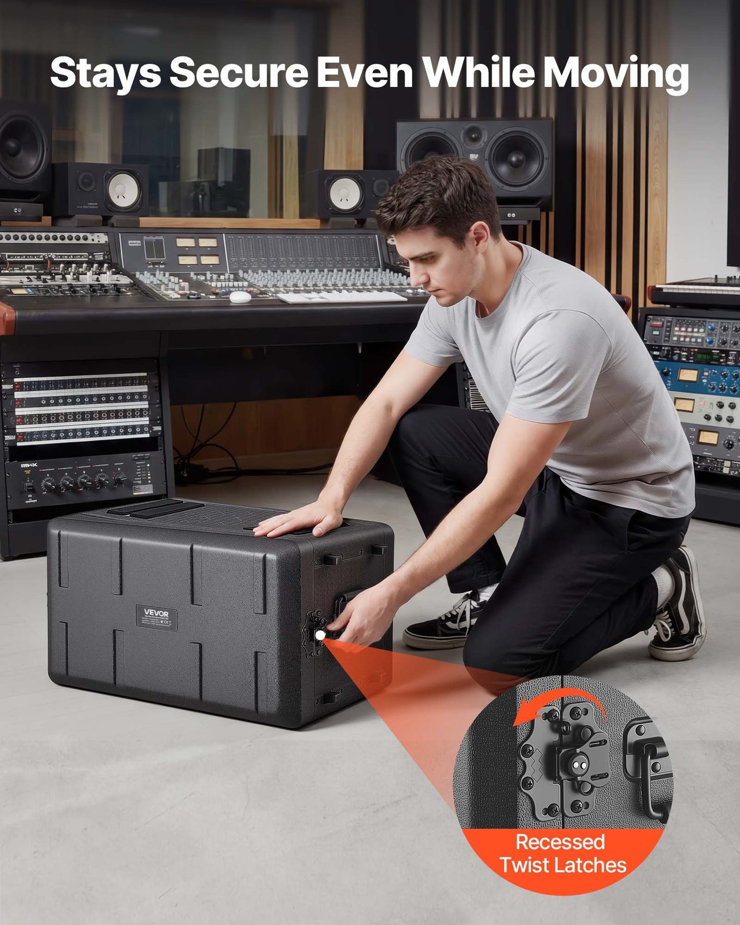 6U Rack Case, 260 mm Depth, Rackmount Flight Case Shallow Rack with Microphone Compartments, Polyethylene Construction, Recessed Twist Latches, Easy Installation, for Amplifier, Audio, DJ Mixer