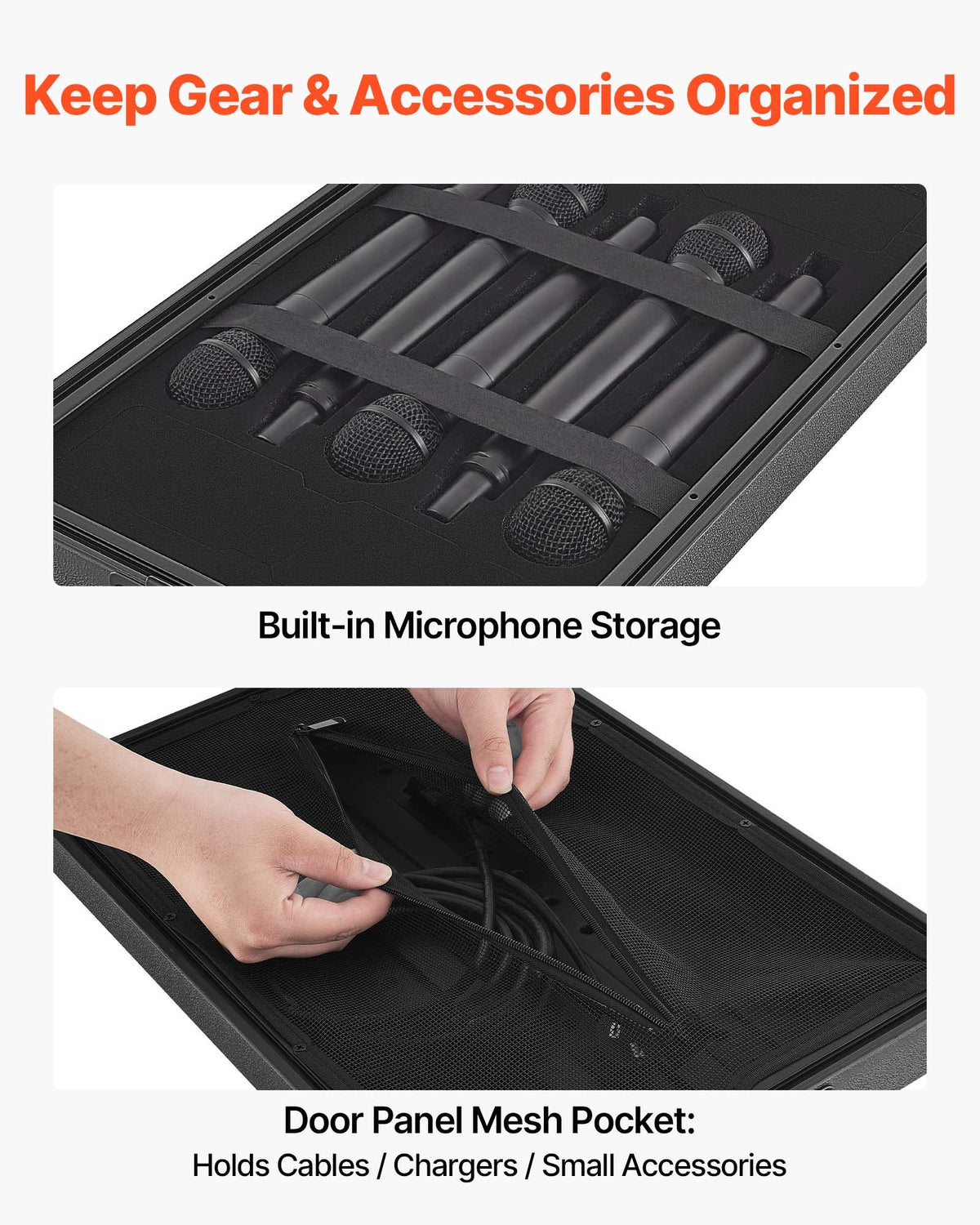 6U Rack Case, 260 mm Depth, Rackmount Flight Case Shallow Rack with Microphone Compartments, Polyethylene Construction, Recessed Twist Latches, Easy Installation, for Amplifier, Audio, DJ Mixer
