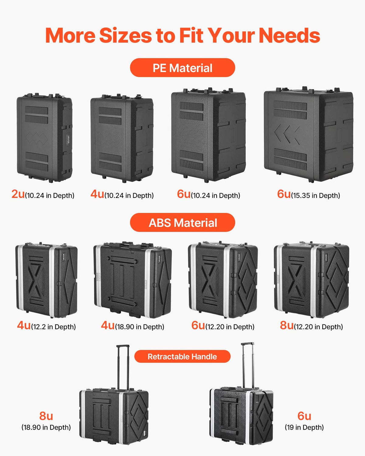6U Rack Case, 260 mm Depth, Rackmount Flight Case Shallow Rack with Microphone Compartments, Polyethylene Construction, Recessed Twist Latches, Easy Installation, for Amplifier, Audio, DJ Mixer