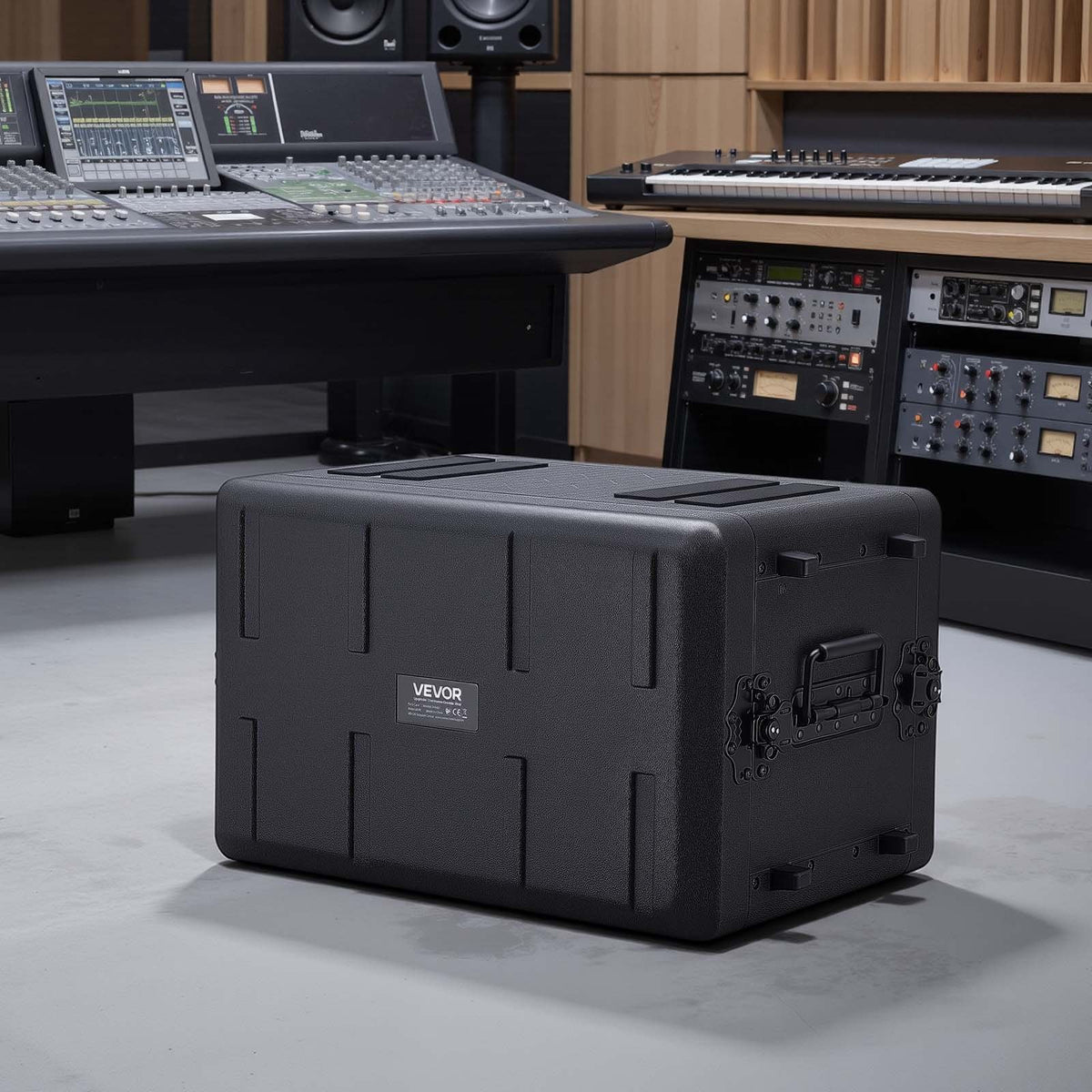 6U Rack Case, 260 mm Depth, Rackmount Flight Case Shallow Rack with Microphone Compartments, Polyethylene Construction, Recessed Twist Latches, Easy Installation, for Amplifier, Audio, DJ Mixer