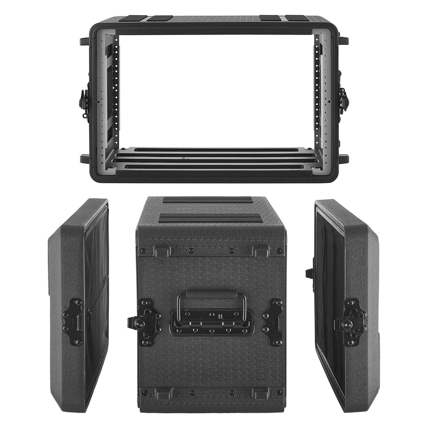 6U Rack Case, 260 mm Depth, Rackmount Flight Case Shallow Rack with Microphone Compartments, Polyethylene Construction, Recessed Twist Latches, Easy Installation, for Amplifier, Audio, DJ Mixer