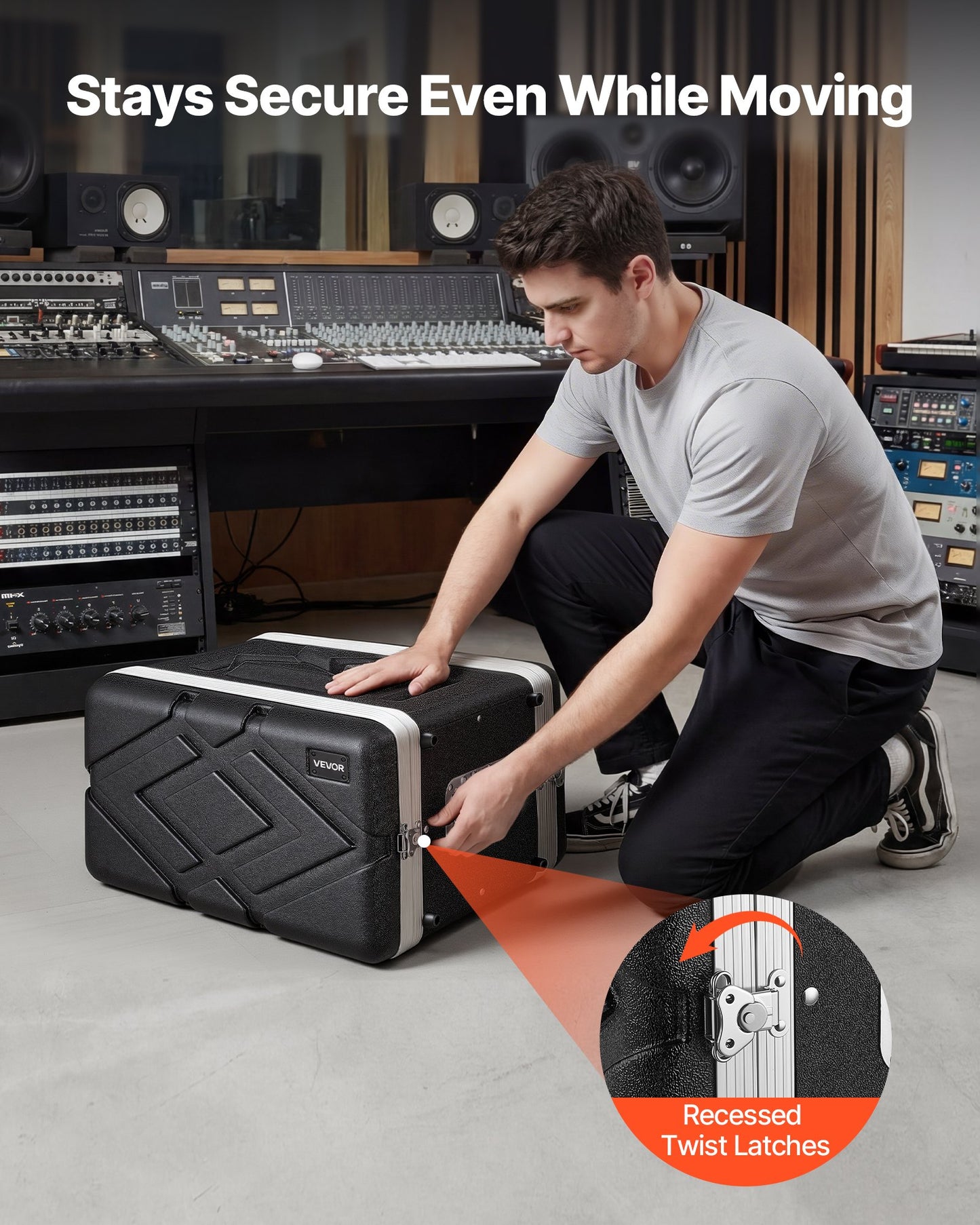6U Rack Case, 310 mm Depth, Server Rack Cabinet Shallow with ABS Construction, Heavy Duty Recessed Twist Latches, Detachable Front & Back Cover, Easy Installation, for Amplifier, Audio, DJ Mixer