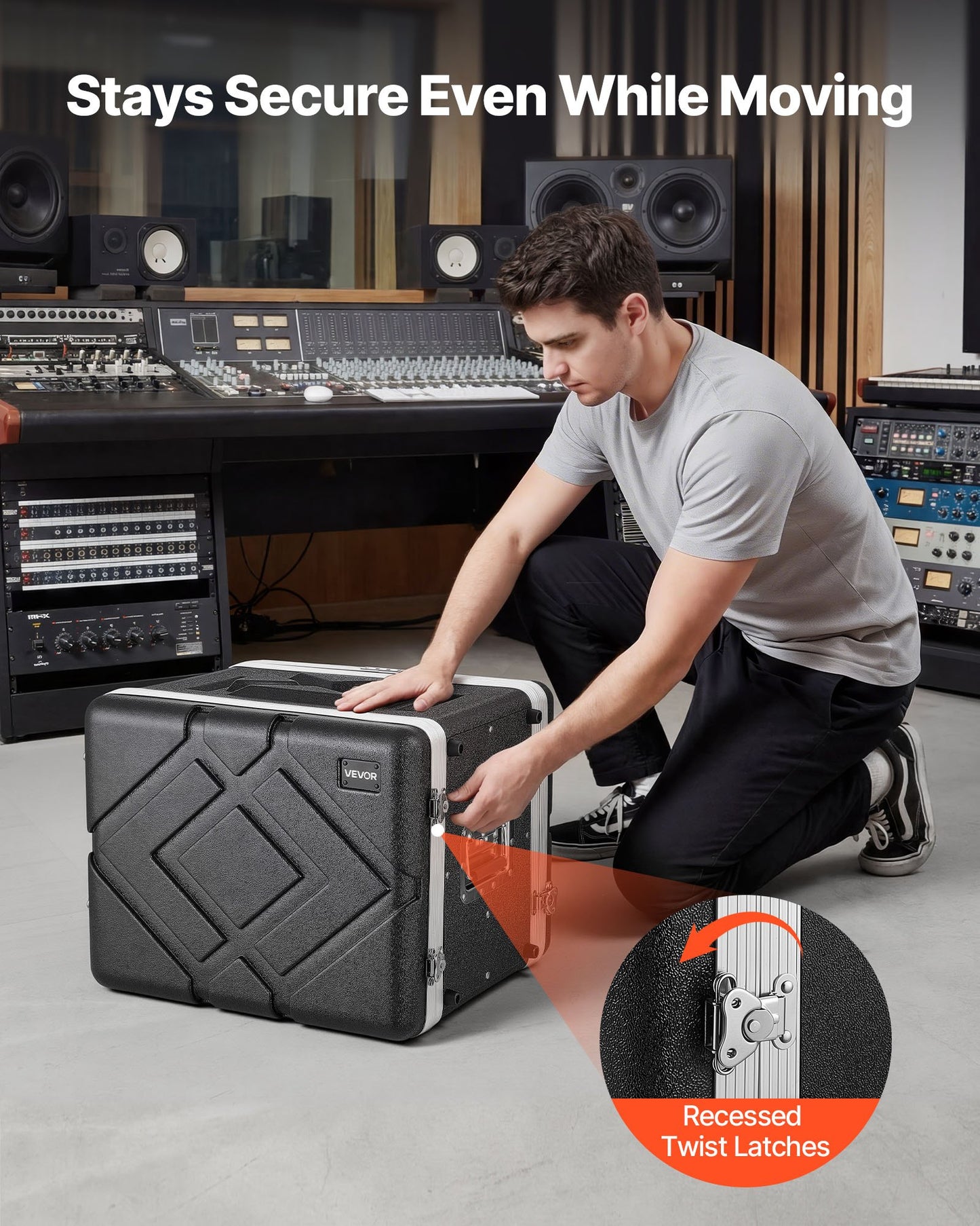 8U Rack Case, 310 mm Depth, Server Rack Cabinet Shallow with ABS Construction, Heavy Duty Recessed Twist Latches, Detachable Front & Back Cover, Easy Installation, for Amplifier, Audio, DJ Mixer