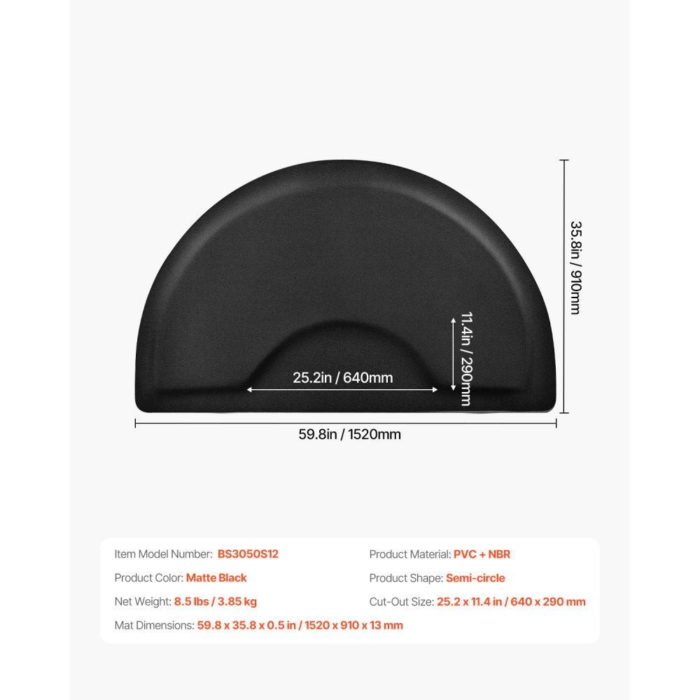 VEVOR Salon Mat for Hair Stylist 1520 x 910 mm Semicircle Salon Mat 13mm Thick