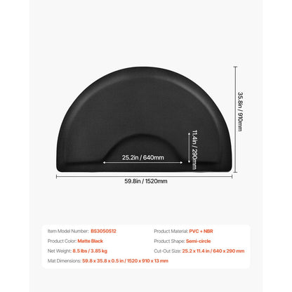 VEVOR Salon Mat for Hair Stylist 1520 x 910 mm Semicircle Salon Mat 13mm Thick