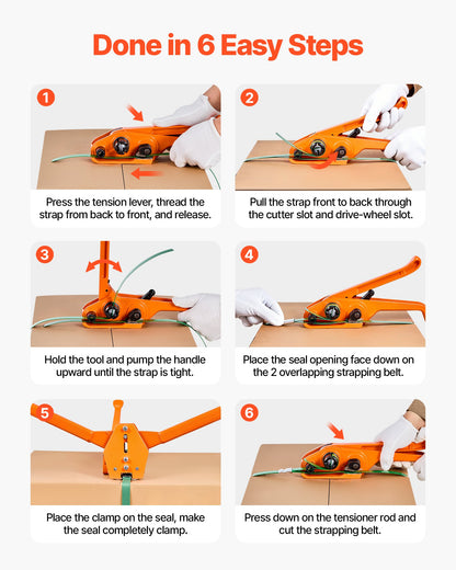 Banding Strapping Kit, Heavy Duty Banding Sealer Tool with 305 m Length PET Band, 300 Metal Seals, Plastic Manual Pallet Packaging Strapping Kit for Warehouse/Shipping/Moving/Home, Orange