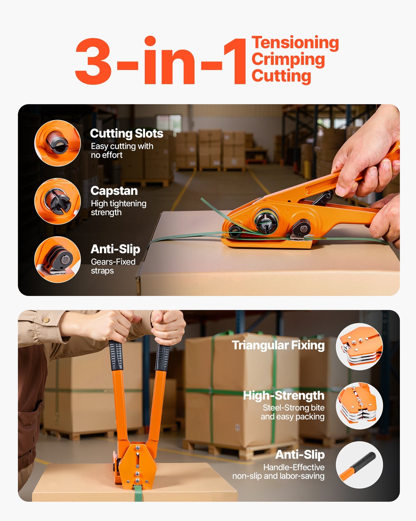 Banding Strapping Kit, Heavy Duty Banding Sealer Tool with 305 m Length PET Band, 300 Metal Seals, Plastic Manual Pallet Packaging Strapping Kit for Warehouse/Shipping/Moving/Home, Orange