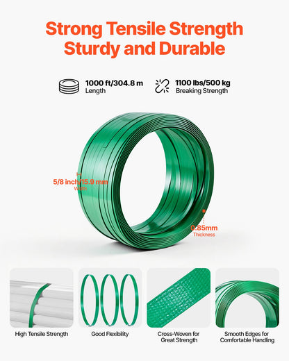 Banding Strapping Kit, Heavy Duty Banding Sealer Tool with 305 m Length PET Band, 300 Metal Seals, Plastic Manual Pallet Packaging Strapping Kit for Warehouse/Shipping/Moving/Home, Orange