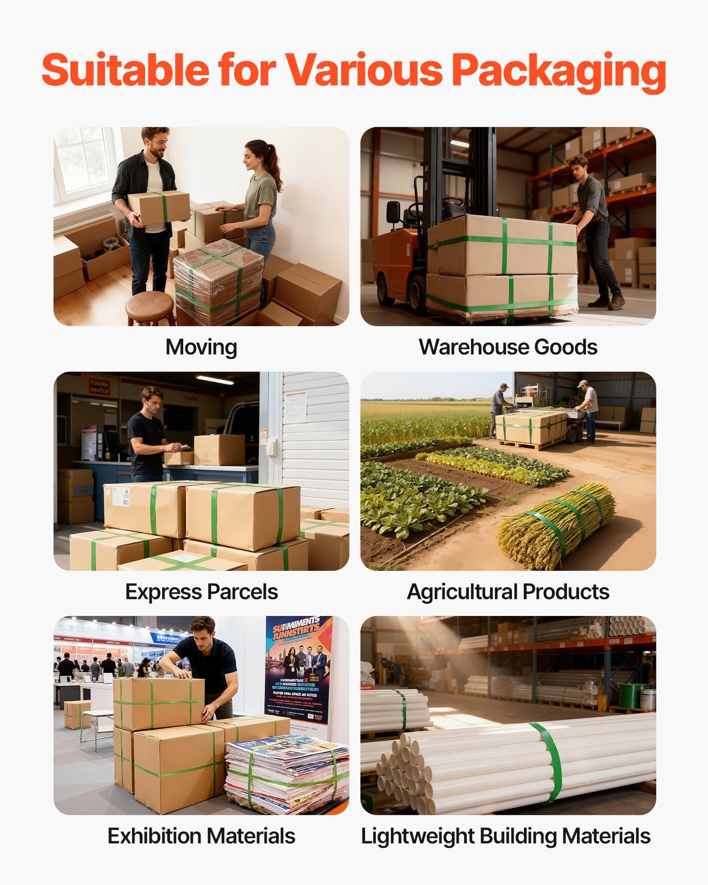 Banding Strapping Kit, Heavy Duty Banding Sealer Tool with 305 m Length PET Band, 300 Metal Seals, Plastic Manual Pallet Packaging Strapping Kit for Warehouse/Shipping/Moving/Home, Orange