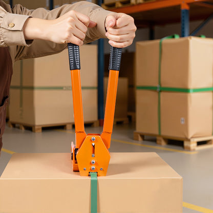 Banding Strapping Kit, Heavy Duty Banding Sealer Tool with 305 m Length PET Band, 300 Metal Seals, Plastic Manual Pallet Packaging Strapping Kit for Warehouse/Shipping/Moving/Home, Orange