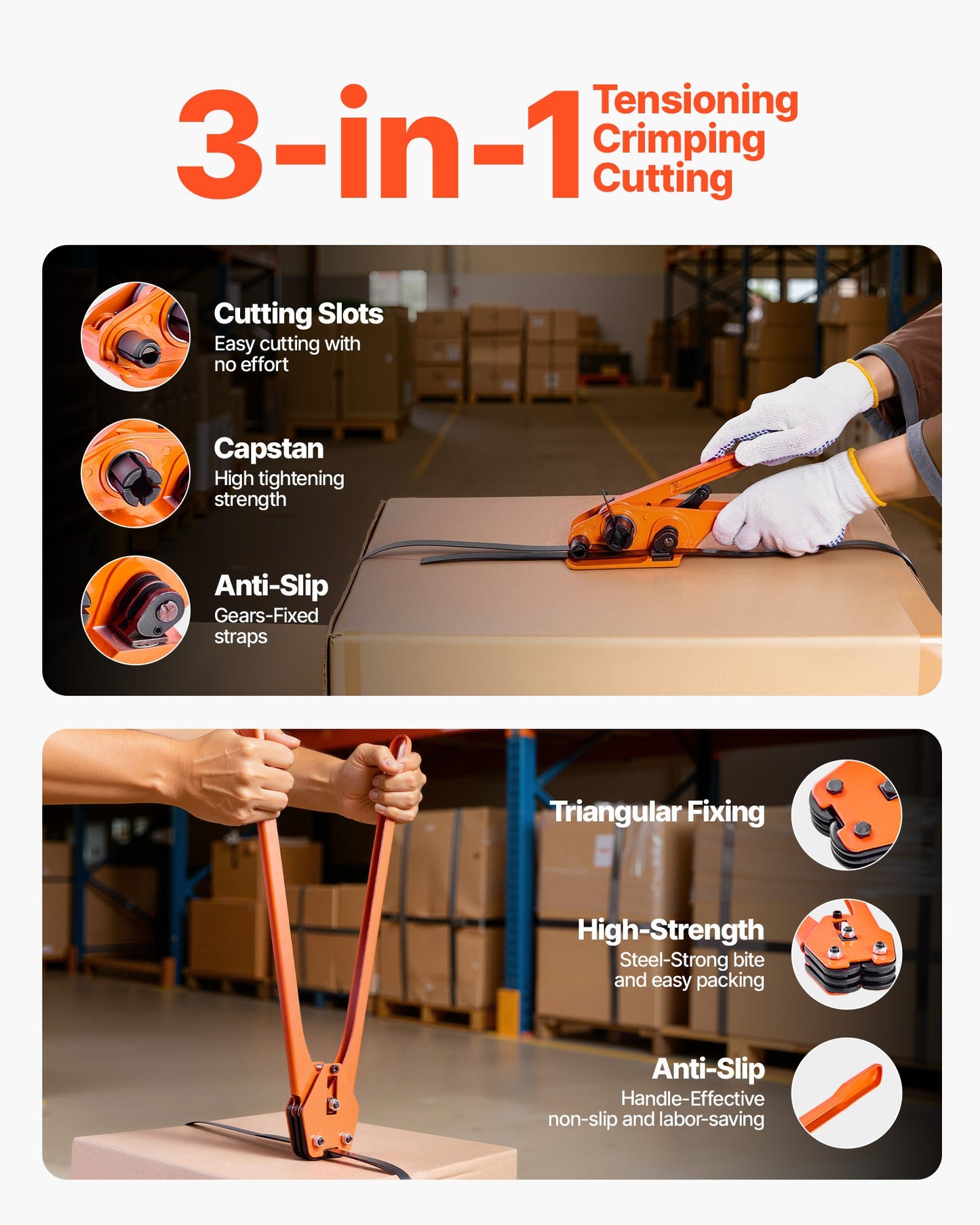 Banding Strapping Kit, Heavy Duty Banding Sealer Tool with 610 m PET Band, 600 Metal Seals, 200 Corner Protectors, Plastic Pallet Packaging Strapping Kit for Warehouse, Transportation, Home