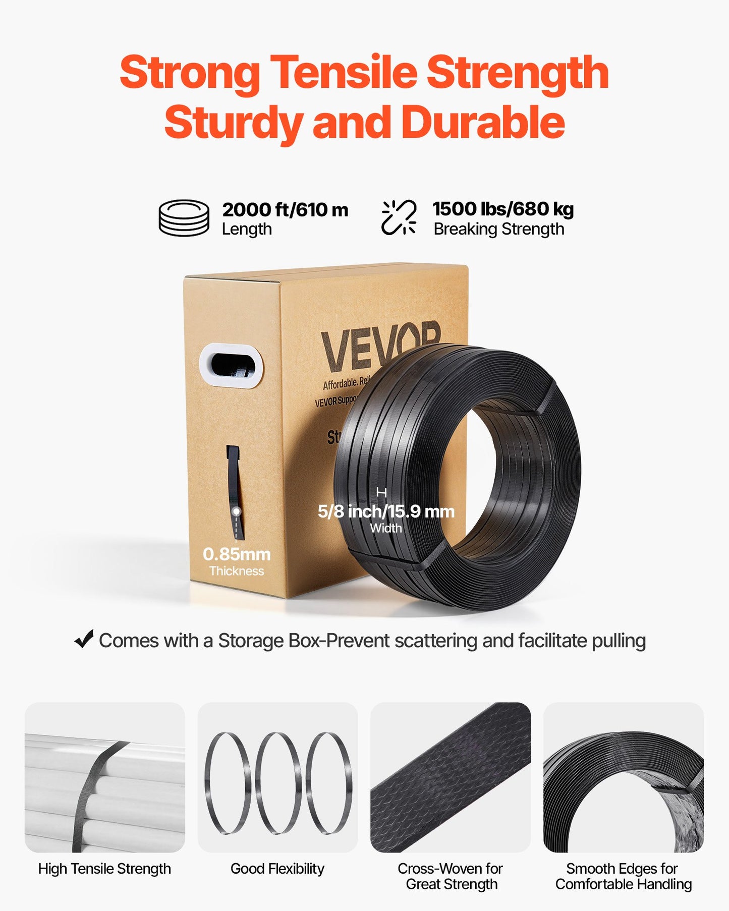 Banding Strapping Kit, Heavy Duty Banding Sealer Tool with 610 m PET Band, 600 Metal Seals, 200 Corner Protectors, Plastic Pallet Packaging Strapping Kit for Warehouse, Transportation, Home