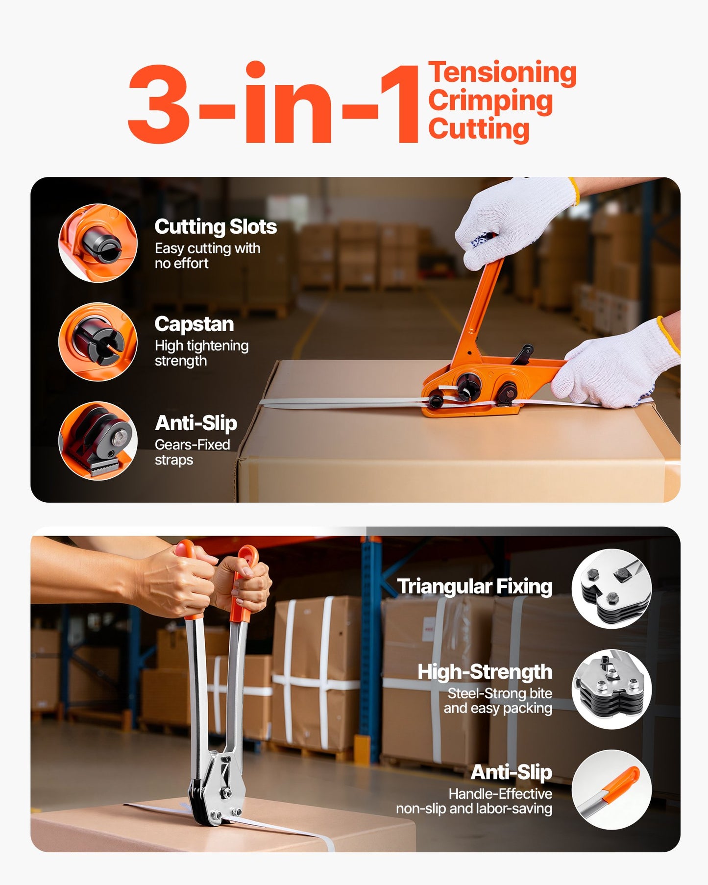 Banding Strapping Kit, Heavy Duty Banding Sealer Tool with 975 m Length PP Band, 1000 Metal Seals, 50 Corner Protectors, Plastic Pallet Packaging Strapping Kit for Warehouse/Shipping/Moving