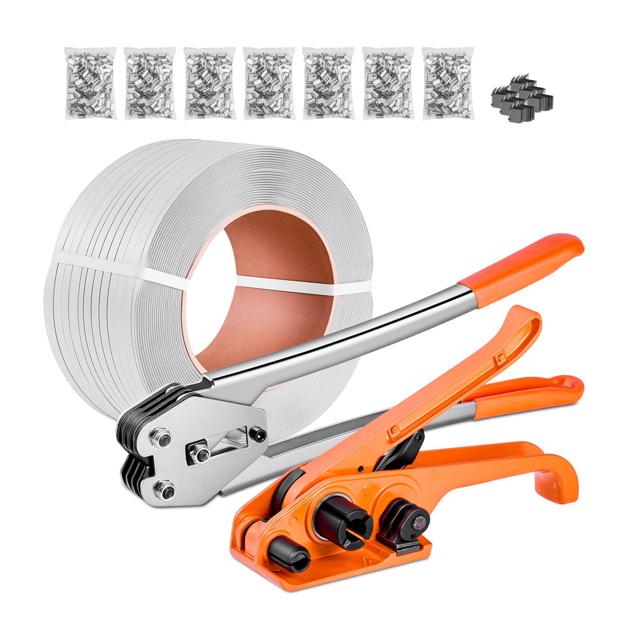 Banding Strapping Kit, Heavy Duty Banding Sealer Tool with 975 m Length PP Band, 1000 Metal Seals, 50 Corner Protectors, Plastic Pallet Packaging Strapping Kit for Warehouse/Shipping/Moving