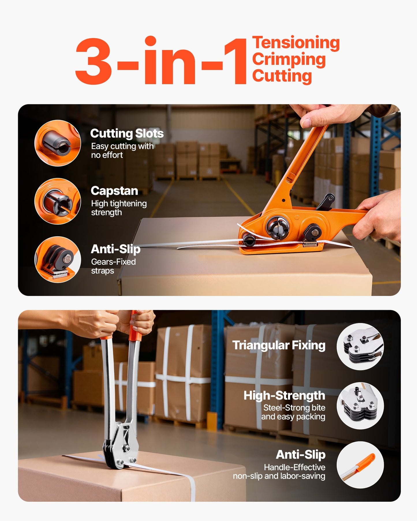 Banding Strapping Kit, Heavy Duty Banding Sealer Tool with 100 m Length PP Band, 100 Metal Seals, Plastic Manual Pallet Packaging Strapping Kit for Warehouse/Shipping/Moving/Home, Orange