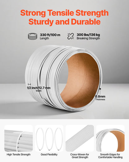 Banding Strapping Kit, Heavy Duty Banding Sealer Tool with 100 m Length PP Band, 100 Metal Seals, Plastic Manual Pallet Packaging Strapping Kit for Warehouse/Shipping/Moving/Home, Orange