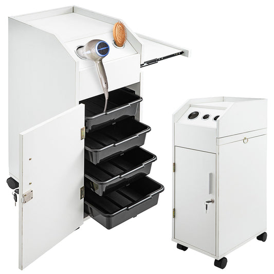 VEVOR Salon SPA Beauty Hairdressing Cart White Storage Trolley with 4 Drawers Rolling